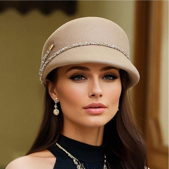 Wool Gem Decor French Felt Beret, Adjustable British Style Cap - Picture 3 of 11